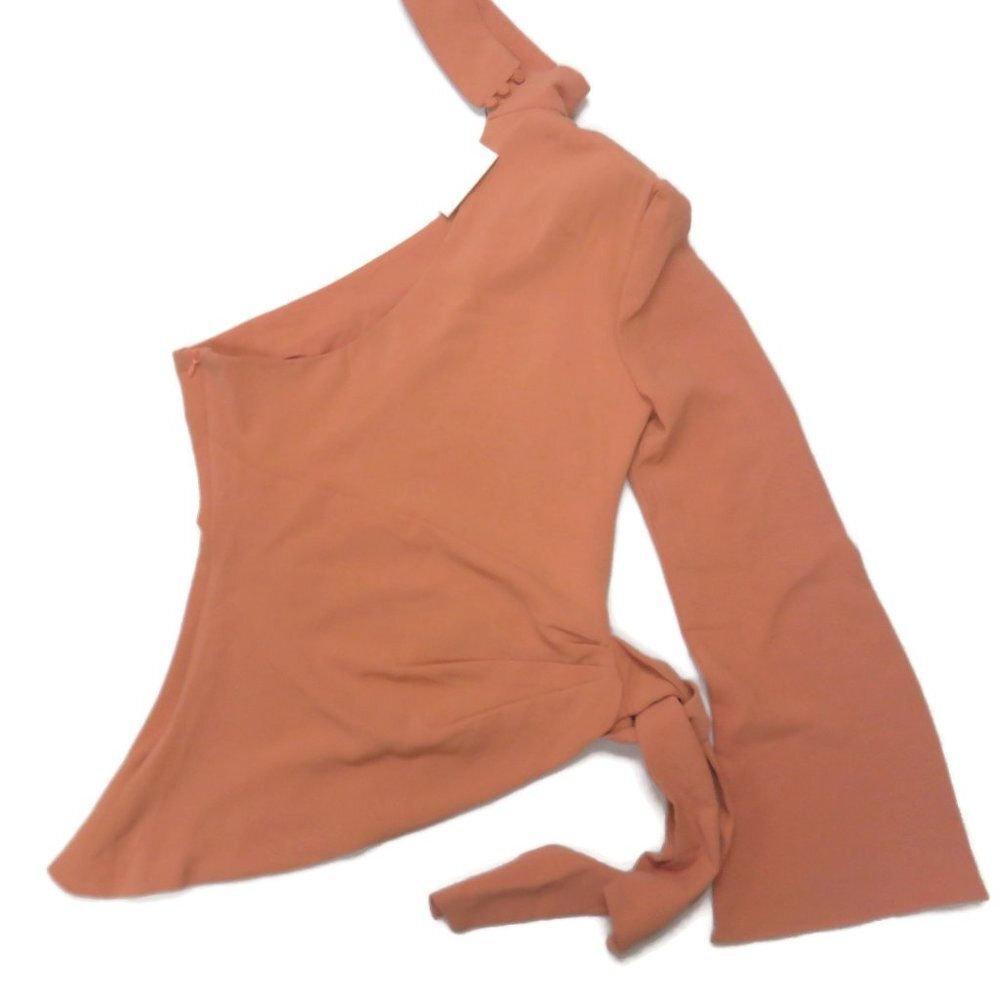 Dance & Marvel Womens Choker Blouse Rose Beige One‎ Shoulder Side Tie Top S NWT